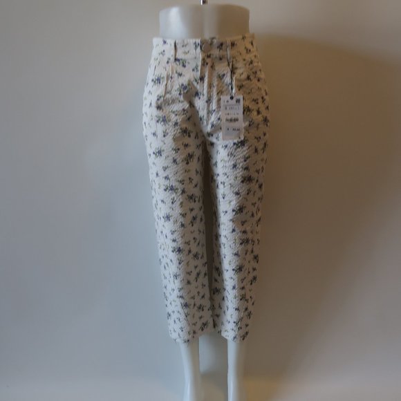 Zara Pants Jumpsuits Nwt Zara White Violet Yellow Floral Pants S Poshmark